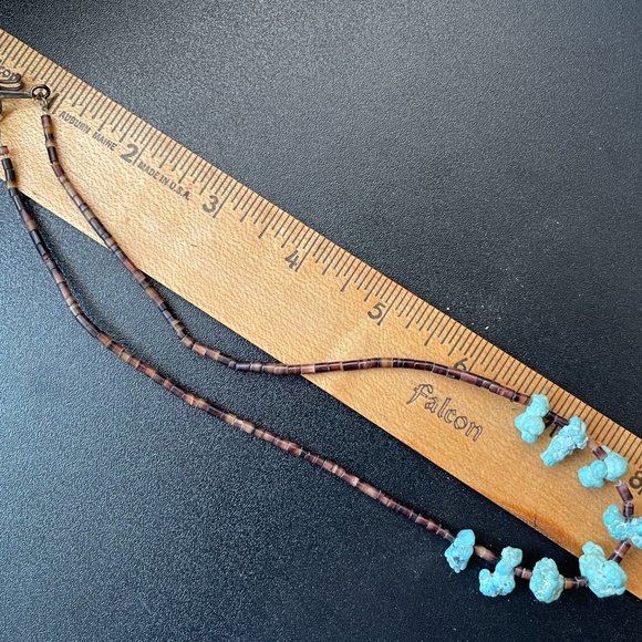 Vintage Navajo Handmade Turquoise Chunk & Brown Heishi Shell Beads necklace - Picture 12 of 12